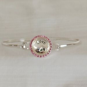Silver Pink Charm LOVE LIFE Bangle Bracelet